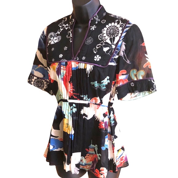 Lucky Brand Tops - Lucky Brand Asian Print tie back blouse. 100% Cotton. Size M
